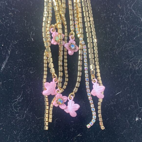 Betsey Johnson floral stone linear fringe earrings NWT - Picture 7 of 8